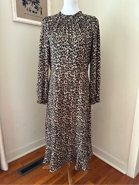J Crew Cheetah Print Long Sleeve Midi Dress